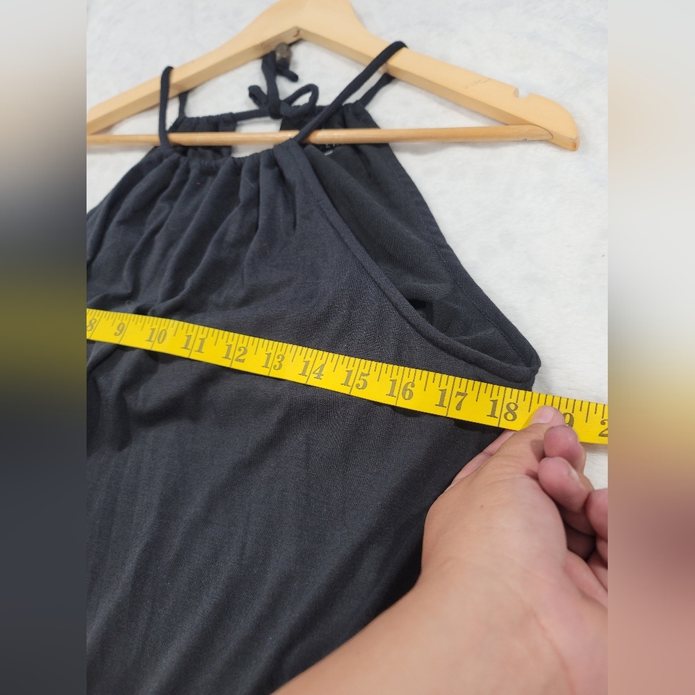 Athleta Women Black Halter Maxi Dress Size L Adjustable Waist Casual Travel Summ - Picture 15 of 16